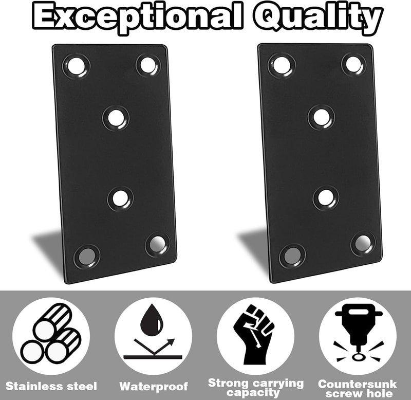 XHMAXE 35-Pack Mending Plates for Wood, 2.36” 304 Stainless Steel Straight Mending Joining Plates, Heavy Duty Metal Brackets for Brace, Wood Furniture Fence Bookcase- Black - Image 3